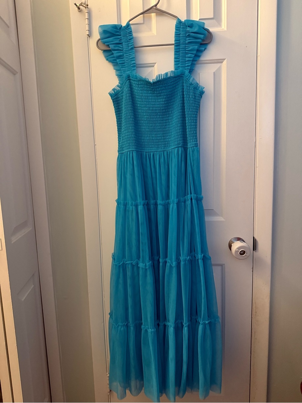 Pink Blush Maternity Turquoise Ruffle-Strap Tiered Midi Dress